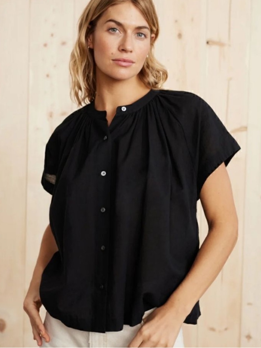 Jenni Kayne Willow Cotton Linen Prairie Blouse Black Size Small